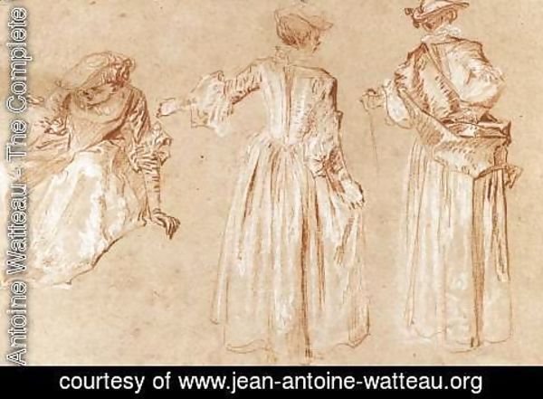 Jean-Antoine Watteau - Three Studies of a Lady with a Hat c. 1715
