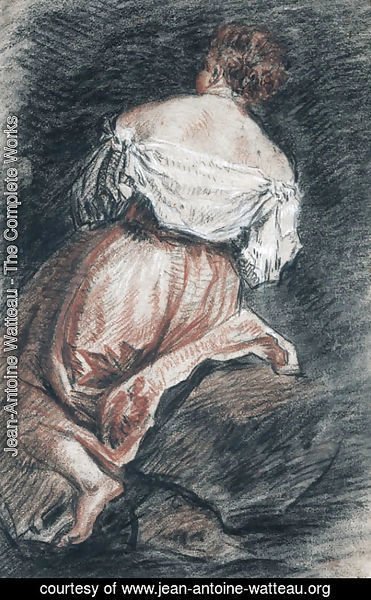 Jean-Antoine Watteau - A seated woman seen from behind, after Bassano