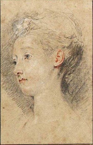 Jean-Antoine Watteau - Head of a young girl turned to the left