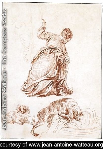 A Kneeling Woman, After Veronese, And Two Studies Of Dogs, One After Rubens