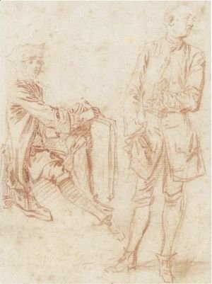 Two Figures A Draughtsman Seated Holding A Portfolio, Another Standing With His Hand In His Pocket