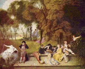Jean-Antoine Watteau - Merry Company in the Open Air 1716-19
