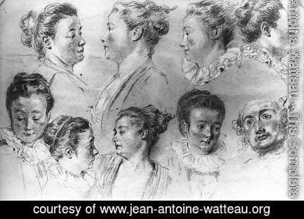 Jean-Antoine Watteau - Studies of Women's Heads
