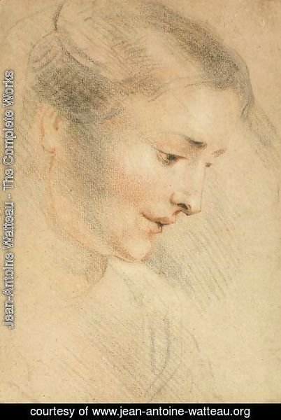 Jean-Antoine Watteau - Study of a Woman's Head