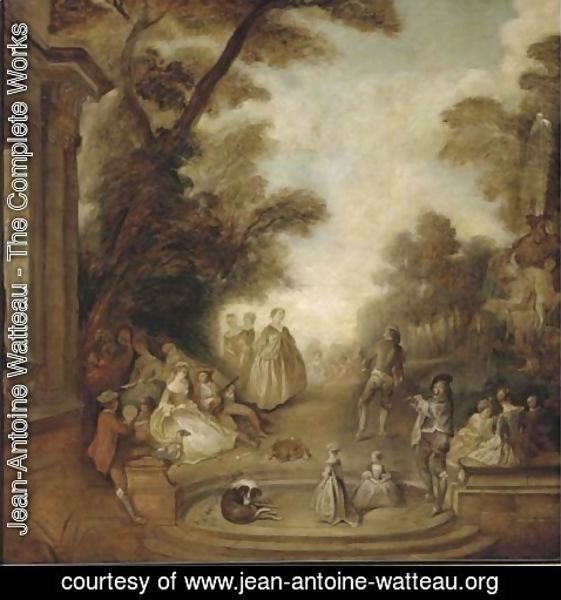 Jean-Antoine Watteau - A merry company in a park landscape