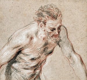 Jean-Antoine Watteau - A satyr, half-length, leaning forward to the right