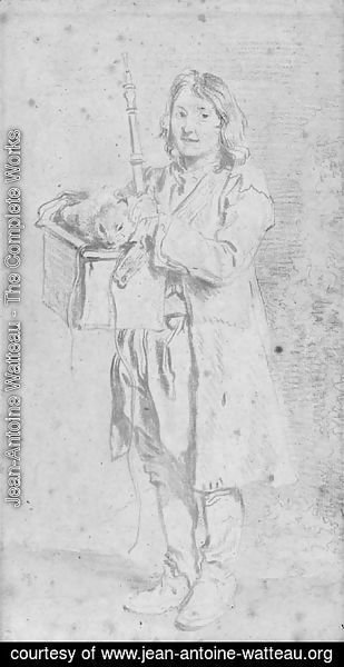 A young Savoyard holding an oboe and a marmot in its case