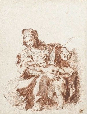 Jean-Antoine Watteau - The Virgin and Child, after Schedoni