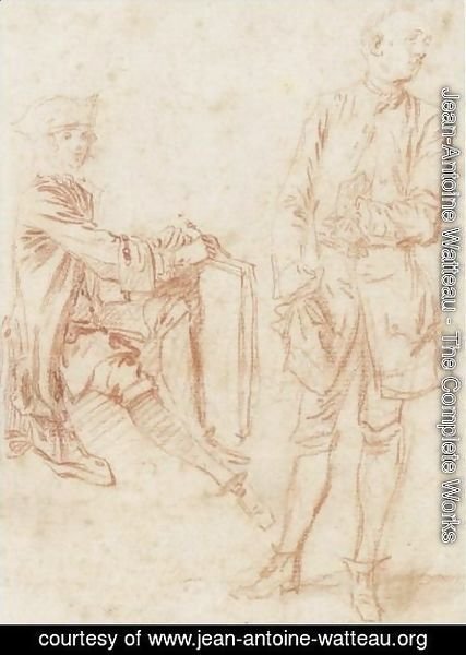 Jean-Antoine Watteau - Two Figures A Draughtsman Seated Holding A Portfolio, Another Standing With His Hand In His Pocket