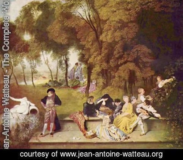 Jean-Antoine Watteau - Convivial conversation outdoors