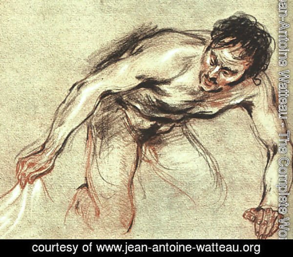Jean-Antoine Watteau - Kneeling Male Nude