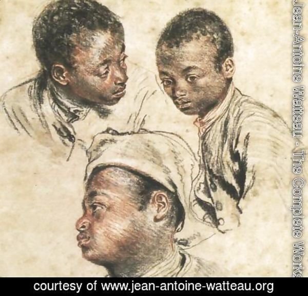 Jean-Antoine Watteau - Three Studies of the Head of a Young Negro